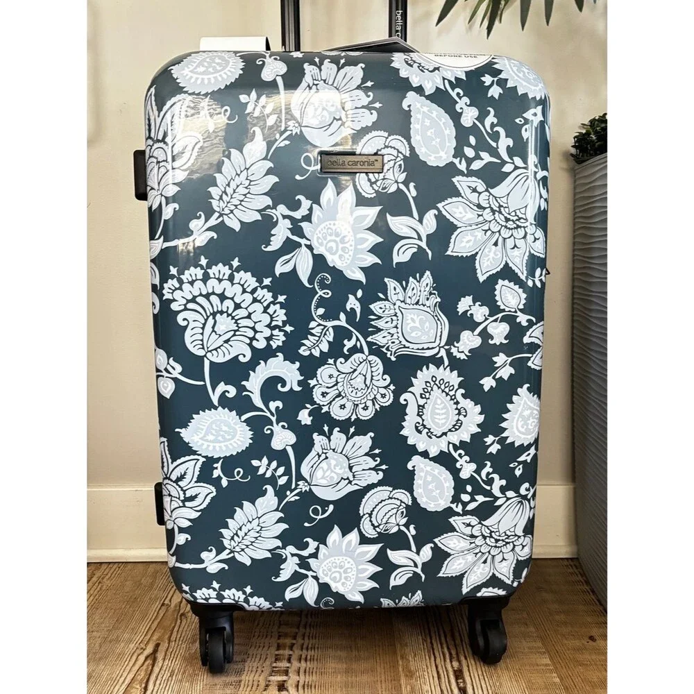 Dalia Collection Navy and White Floral Rolling Shoulder Bag 22”travel bag